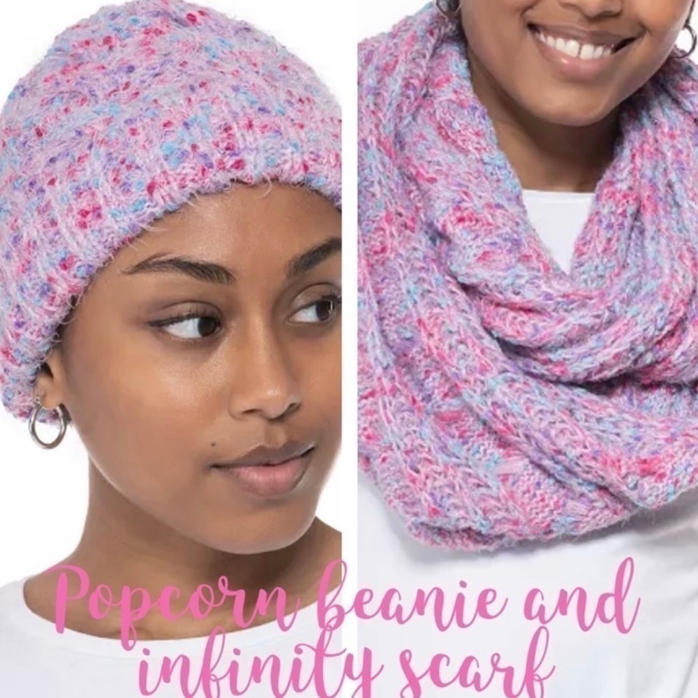 Inc International Concepts Popcorn Speckled Scarf and Matching Hat Set Pink. NWT